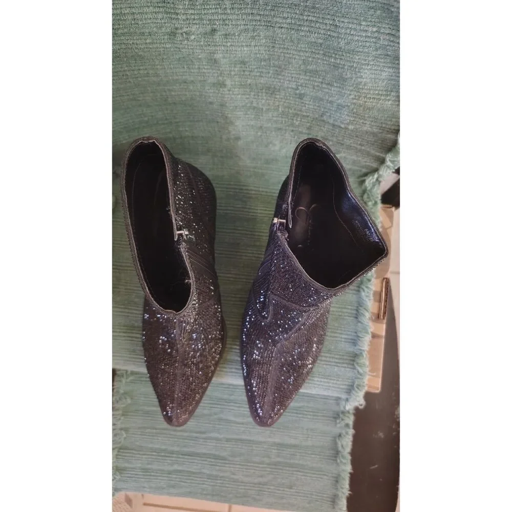 Jessica Simpson Zalor Black Rhinestone Western Ankle Booties - Women's Size 6M
